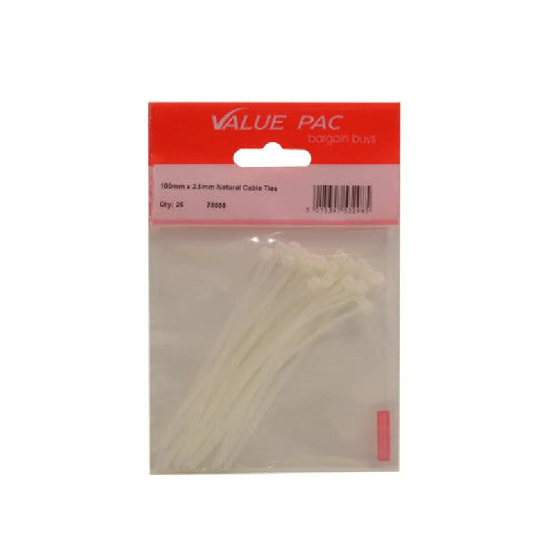 Centurion 100mm x 2.5mm Natural Cable Ties 25pk - Pack of 10