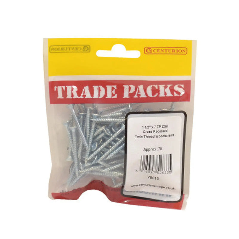 Centurion Pozi Twinthread Countersunk Woodscrews - Zinc Plated - 1 1/2" x 7 - - Pack of 5