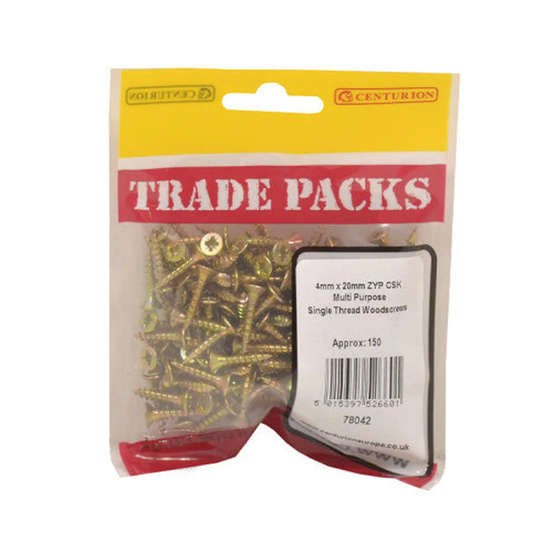 Centurion Pozi Multi Purpose Countersunk Woodscrews - Zinc Yellow Passivated - Pack of 5