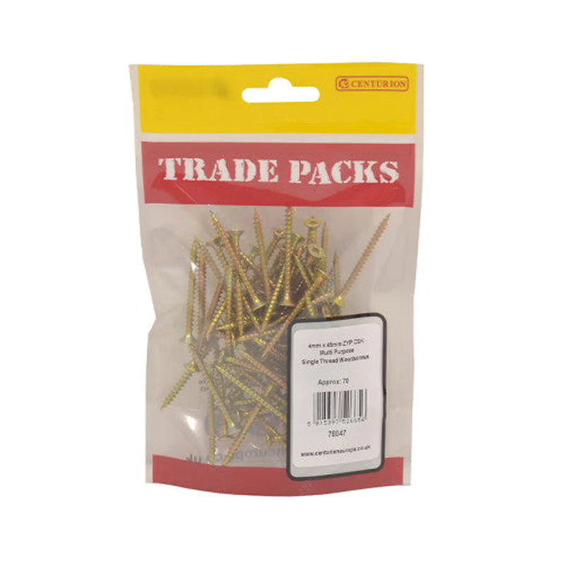 Centurion Pozi Multi Purpose Countersunk Woodscrews - Zinc Yellow Passivated - Pack of 5