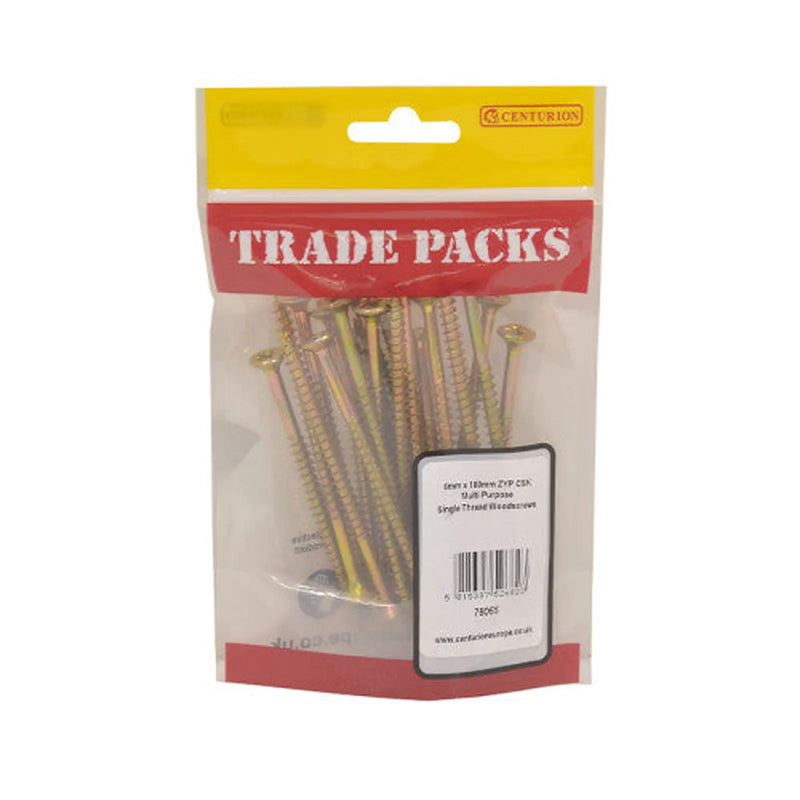 Centurion Pozi Multi Purpose Countersunk Woodscrews - Zinc Yellow Passivated - Pack of 5