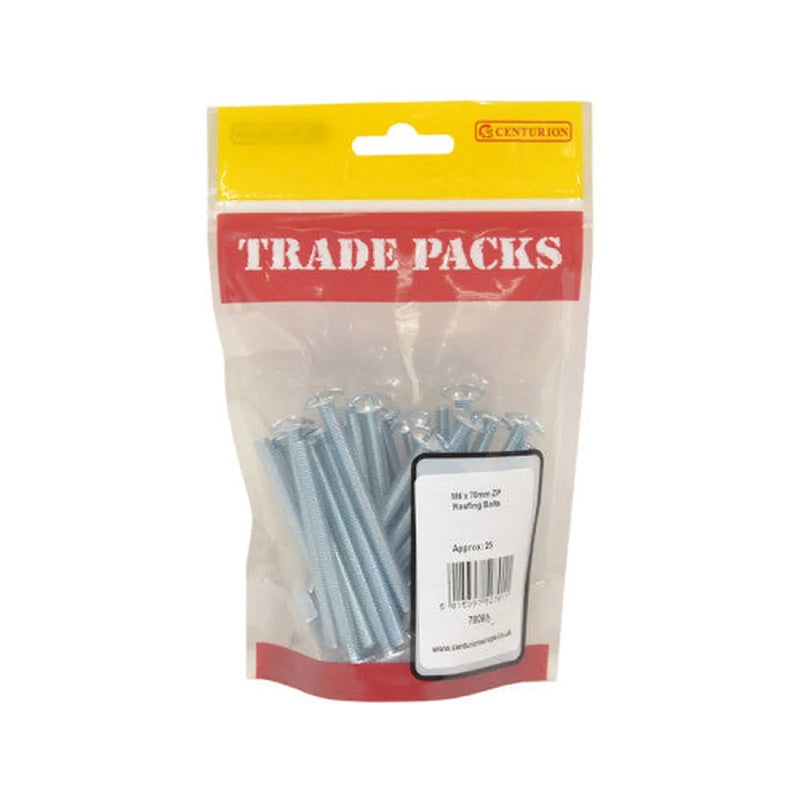 Centurion Roofing Bolts - Zinc Plated - M6 x 70mm - (25 PK) - Pack of 5