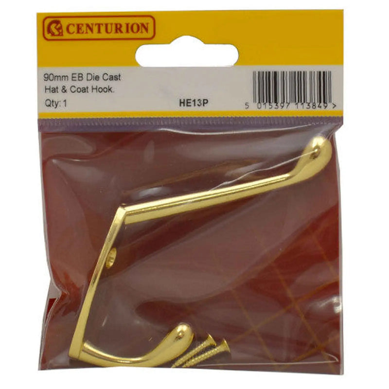Centurion 105mm Die Cast Hat & Coat Hook - Brass - Pack Qty 1 - Pack of 5
