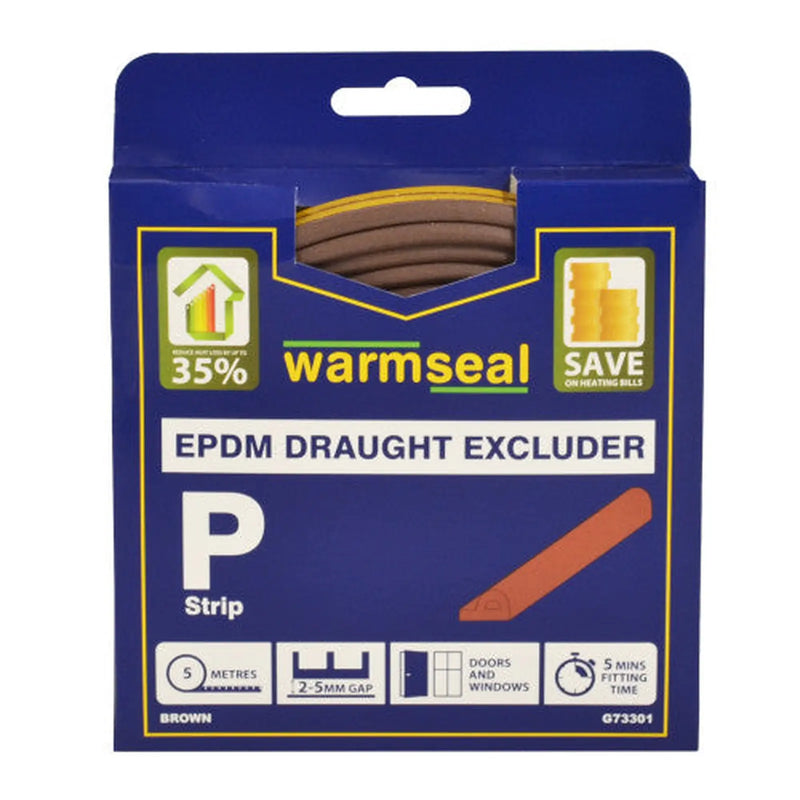 Centurion Warmseal 'P' Profile Long-life Foam Draught Excluder, Brown, 5m - Pack of 5