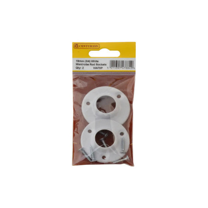 Centurion 19mm (3/4") Wardrobe Rod Sockets - White - Pack of 2