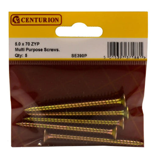 Centurion Multi Purpose Pozi Countersunk Screws, 5 x 70mm, Zinc Yellow Passivated - Min Order 6
