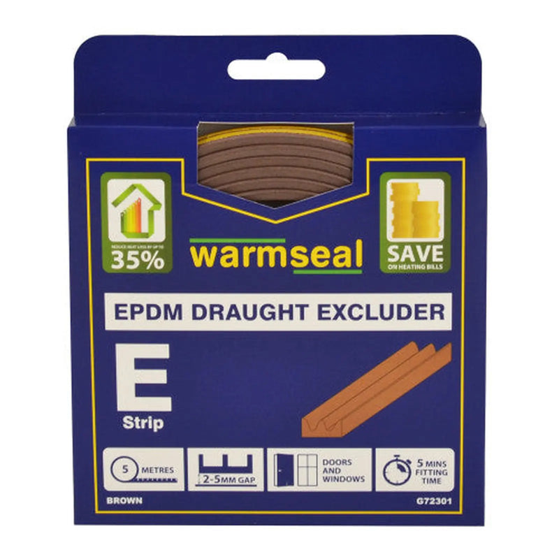 Centurion Warmseal 'E' Profile Long-life Foam Draught Excluder, Brown, 5m - Pack of 5