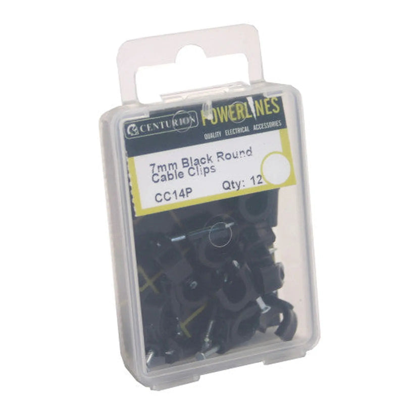 Centurion 7mm Black Round Cable Clips (Pack of 12)-CC14P - Pack of 5