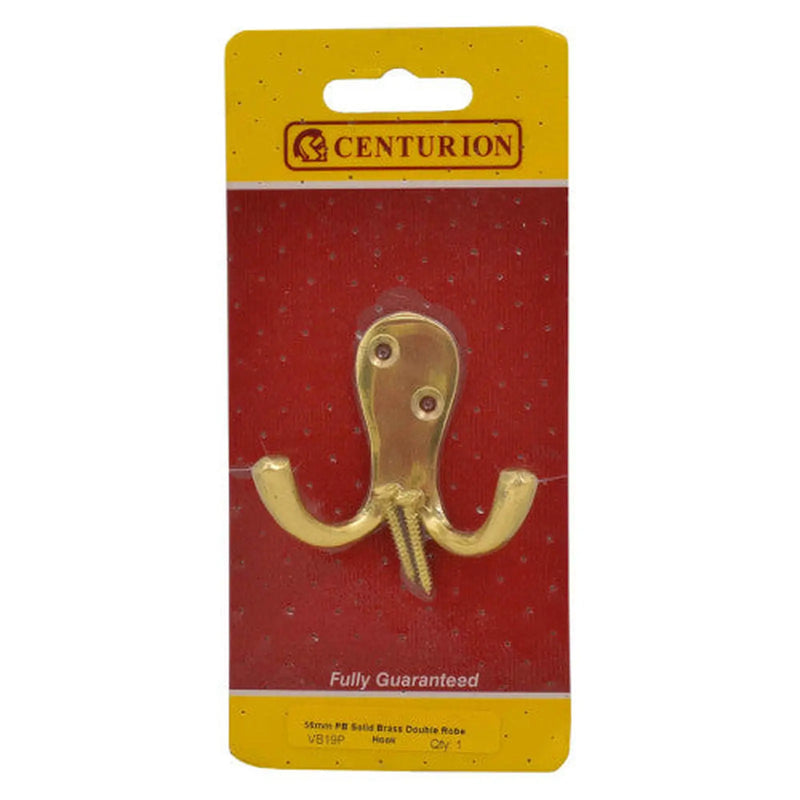 Centurion Solid Brass Double Robe Hook - Polished Brass - Pack Qty 1 - Pack of 5