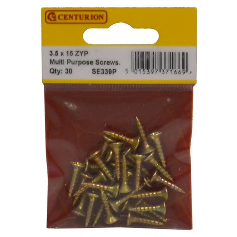 Centurion 3.5mm x 15mm ZYP Multi Purpose Single Thread Countersunk Pozi - Pack of 5