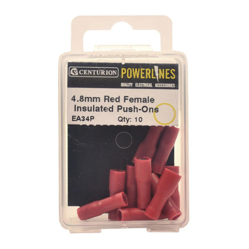 Centurion 4.8mm Red Female Insulated Push-Ons, Pack of 10 - Pack of 5