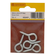 Centurion Steel Screw Eyes - Zinc Plated - 35mm x 3.6mm - (Pack of 4) - Pack of 5