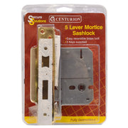 Centurion 5 Lever Mortice Sashlocks, Polished Brass, 63mm - Pack of 3