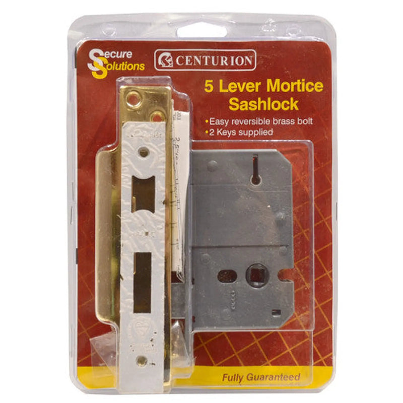 Centurion 5 Lever Mortice Sashlocks, Polished Brass, 63mm - Pack of 3