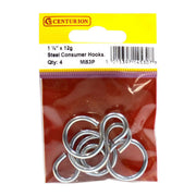 Centurion Steel Consumer Hooks, Zinc Plated, 38mm x 3mm - Pack of 5