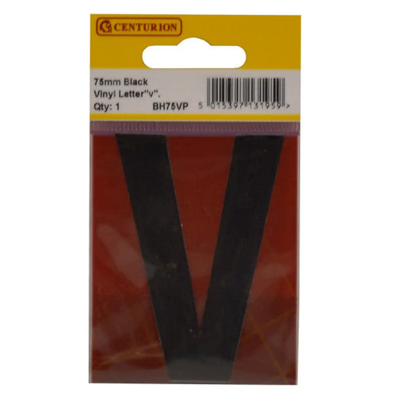 Centurion 75mm Black Helvetica Bold Condensed Style Vinyl Letter V - Pack of 10