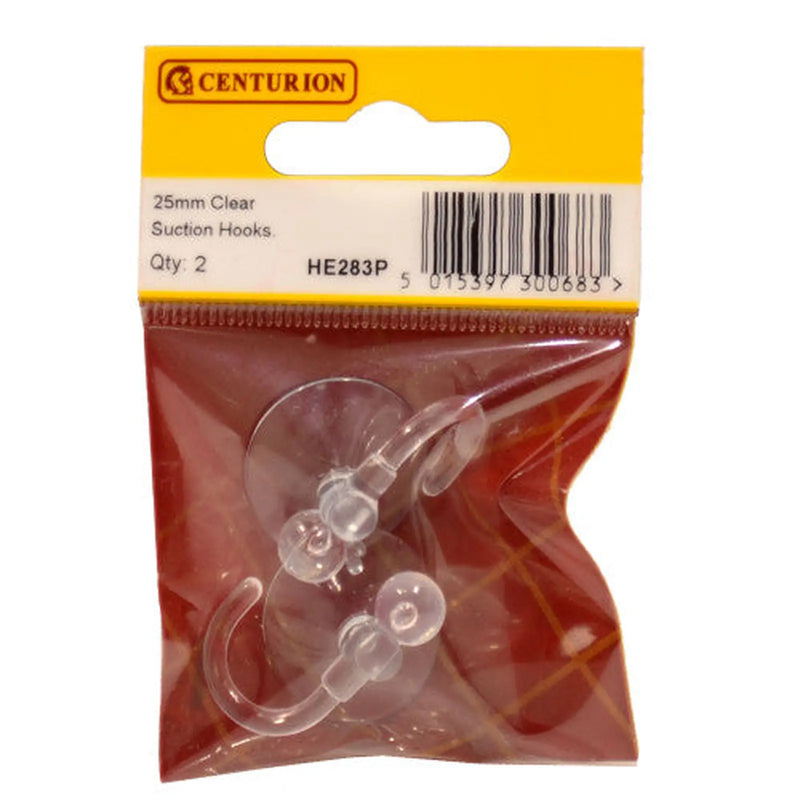 Centurion 25mm Clear Plastic Suction Hook (Pack of 2) - Pack of 5