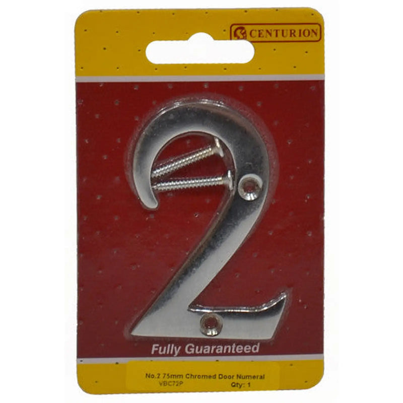 Centurion No.2 Chromed Door Numbers and Letters, 75mm - Pack of 5