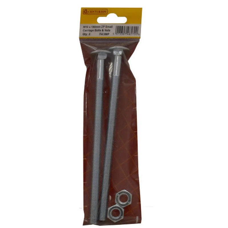 Centurion M10 x 180mm ZP Small Carriage Bolts & Nuts (Pack of 2) - Pack of 5