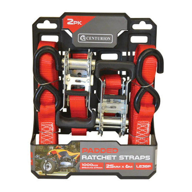 Centurion Padded Ratchet Tie Down - 1000kg Breaking Strength - 6m Length - - Pack of 8