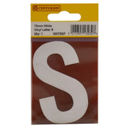Centurion 75mm White Helvetica Bold Condensed Style Vinyl Letter S - Pack of 10