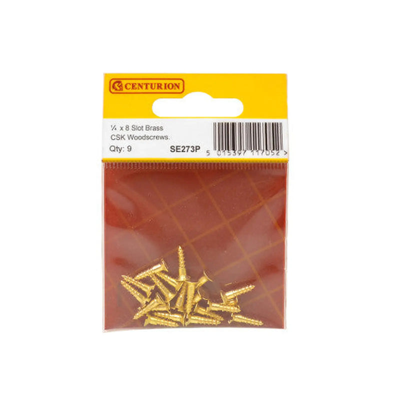 Centurion 3/4" x 8 Slotted Brass Woodscrew - Countersunk Head - (Pack of 9) - Pack of 5