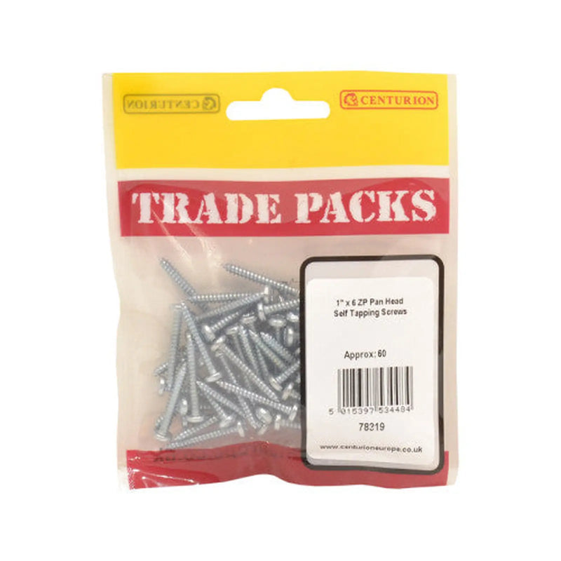 Centurion Pan Head Self Tapping Screws - Zinc Plated - 1" x 6 - (60 PK) - Pack of 5