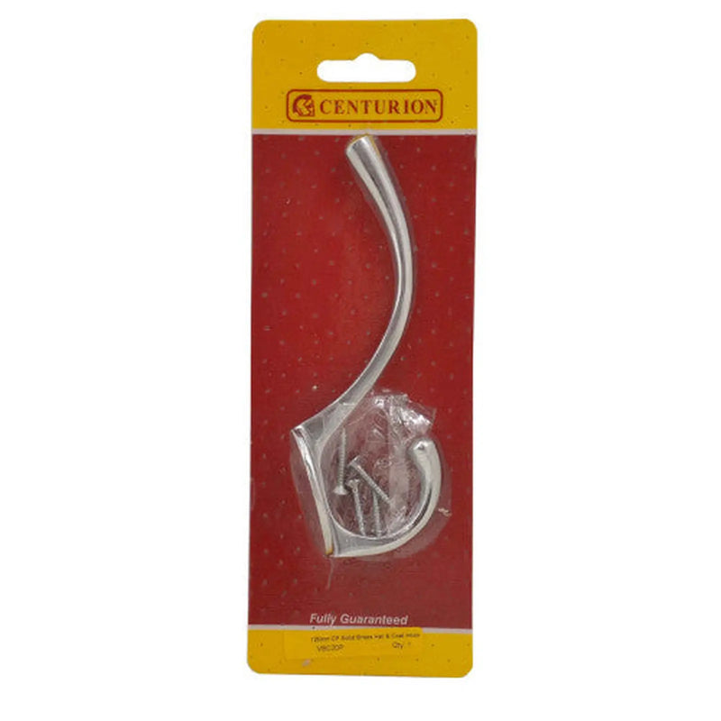 Centurion 125mm Solid Brass Hat & Coat Hook - Chrome Plated - Pack Qty 1 - Pack of 5