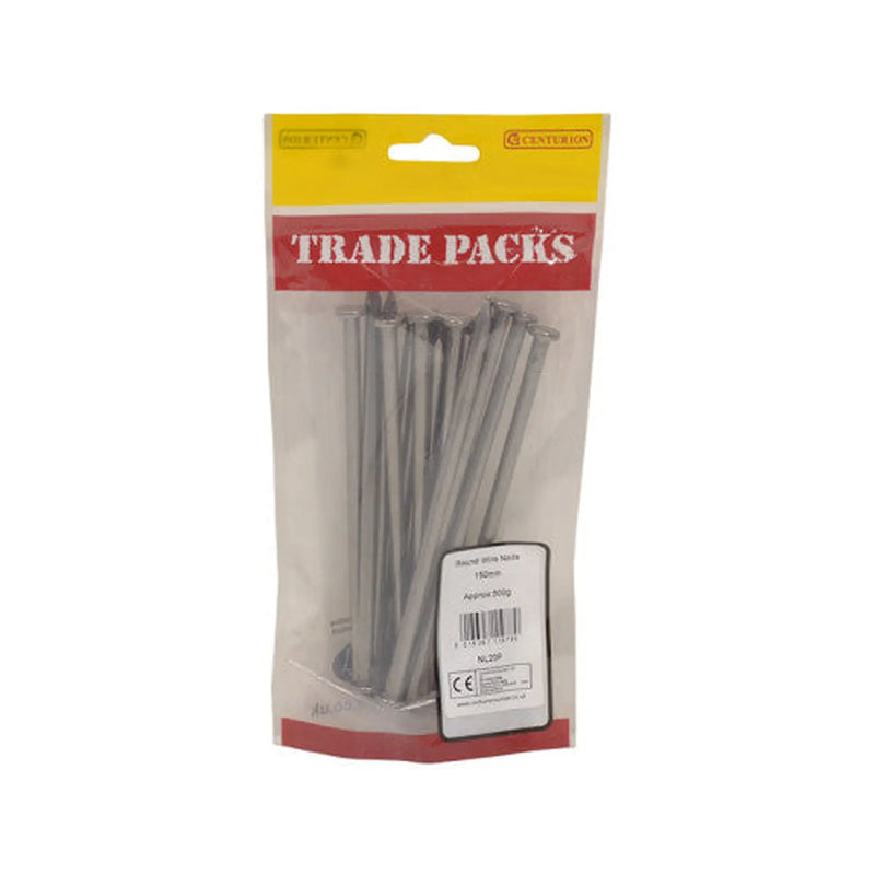Centurion Bright Round Wire Nails - Steel - 150mm - (500g Pack) - Pack of 5