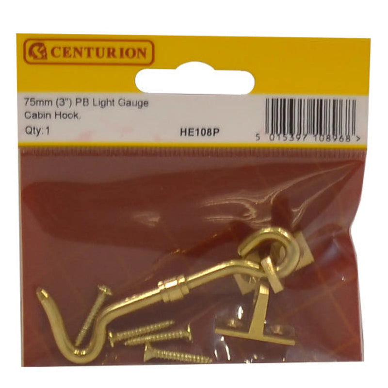 Centurion Solid Brass Cabin Hooks, Polished Brass, 75mm - Pack of 5