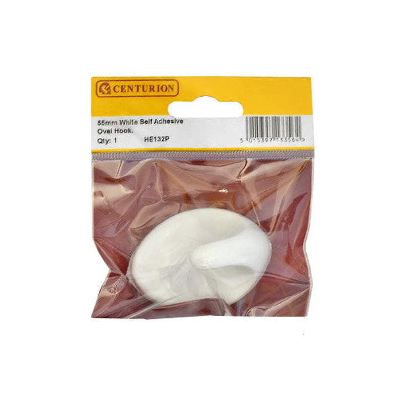 Centurion 58mm White Plastic Self Adhesive Oval Hook - Pack of 5
