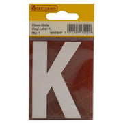 Centurion 75mm White Helvetica Bold Condensed Style Vinyl Letter K - Pack of 10