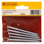 Centurion 3" x 10 ZP Cross Recessed Hardened Twin Thread Woodscrews with Countersunk Head (Pack of 5)