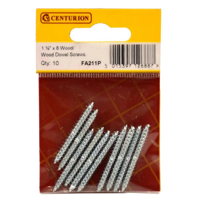 Centurion Wood Dowel Screws - 1 1/2" x 8 - Zinc Plated - (Pack of 10) - Pack of 5