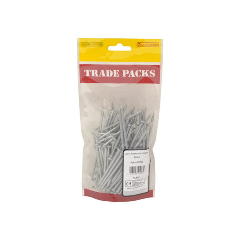 Centurion Round Wire Nails - Galvanised - 65mm - (500g Pack) - Pack of 5