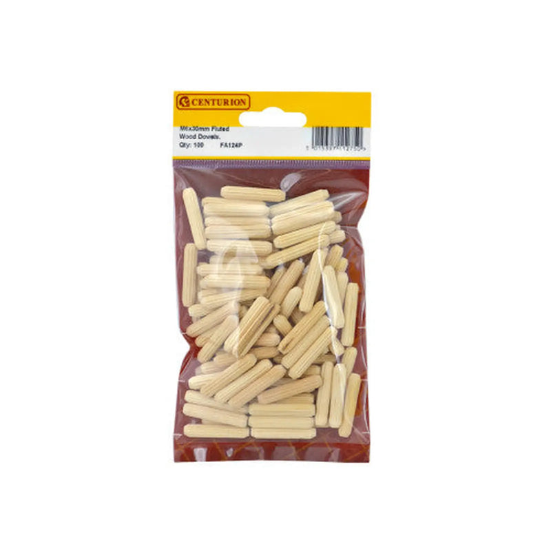 Centurion M6 x 30mm Fluted Wooden Dowels  (Pack of 100) - Pack of 5