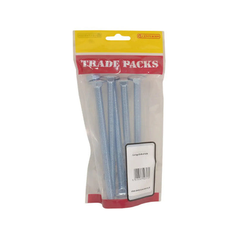 Centurion Cup Square Small Carriage Bolts & Nuts - Zinc Plated - M10 x 120mm - Pack of 5