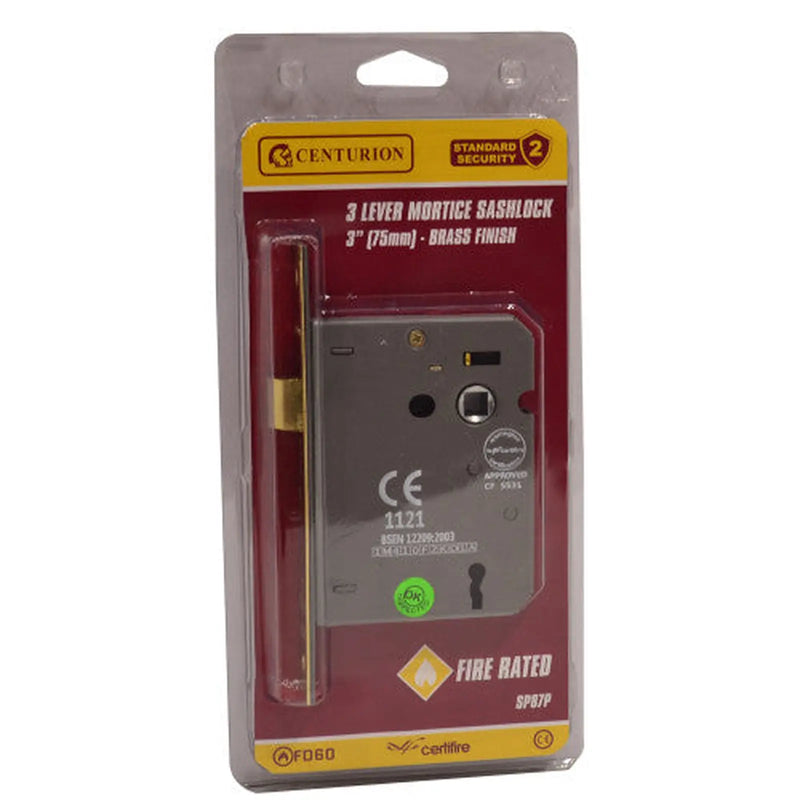 Centurion 3 Lever Mortice Sashlocks, Brassed, 75mm - Pack of 5