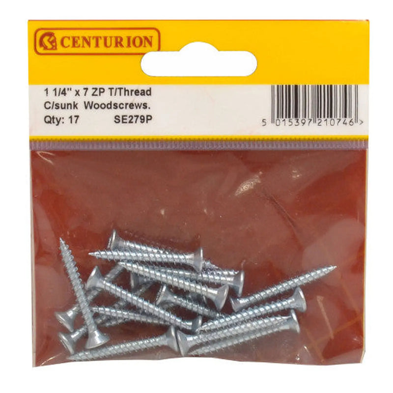 Centurion 1 1/4" x 7 ZP Cross Recessed Hardened Twin Thread Woodscrews with - Pack of 5