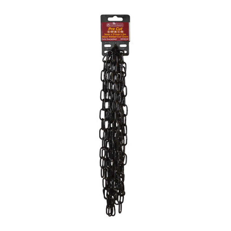 Centurion Steel Welded Straight Link Pre Cut Chain, Black, 3mm x 21mm x 5m - Min Order 2