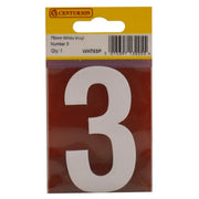 Centurion 75mm White Helvetica Bold Condensed Style Vinyl Number 3 - Pack of 10