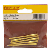 Centurion 2 1/2" x 8 Slotted Brass Woodscrew - Countersunk Head - (Pack of 5)