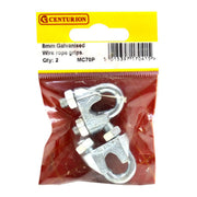 Centurion Steel Wire Rope Grips, Galvanised, 8mm - Pack of 5