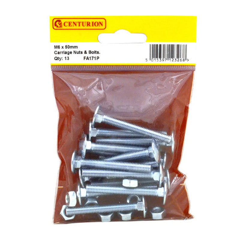 Centurion M6 x 50mm ZP Small Carriage Bolts & Nuts (Pack of 13) - Pack of 5