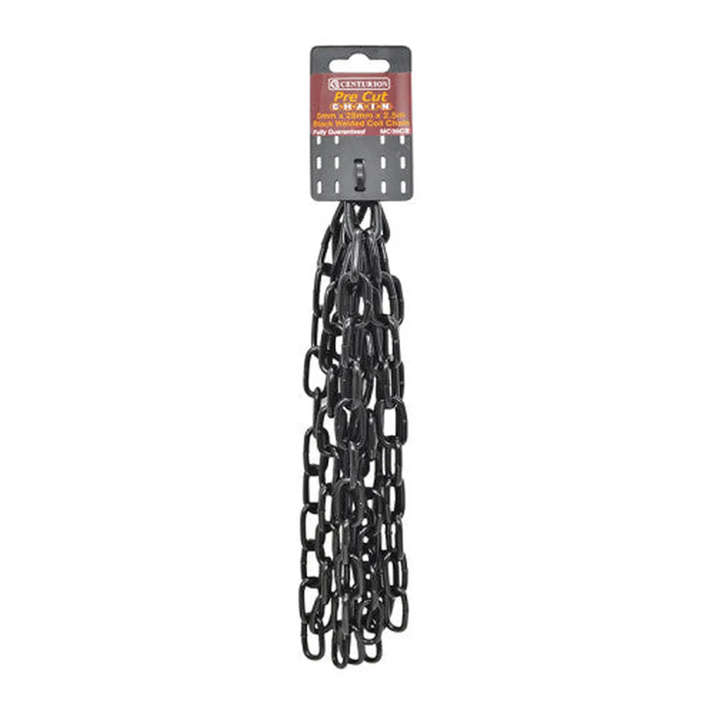 Centurion Steel Welded Straight Link Pre Cut Chain, Black, 5mm x 28mm x 2.5m - Pack of 5