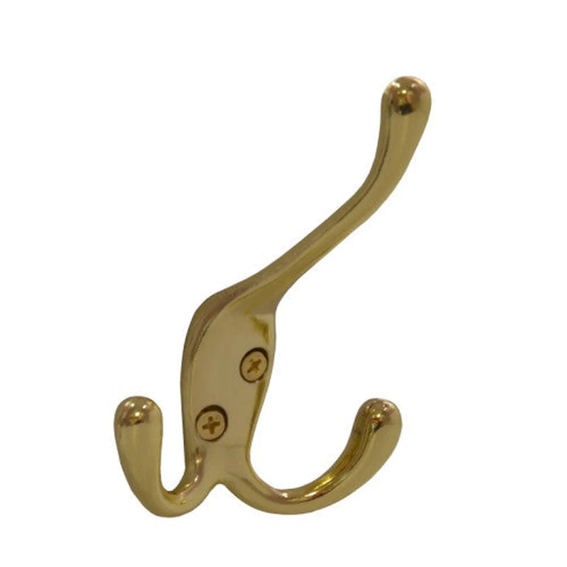 Centurion 107mm Die Cast Hat & Coat Tri Hook - Polished Brass - Pack of 10