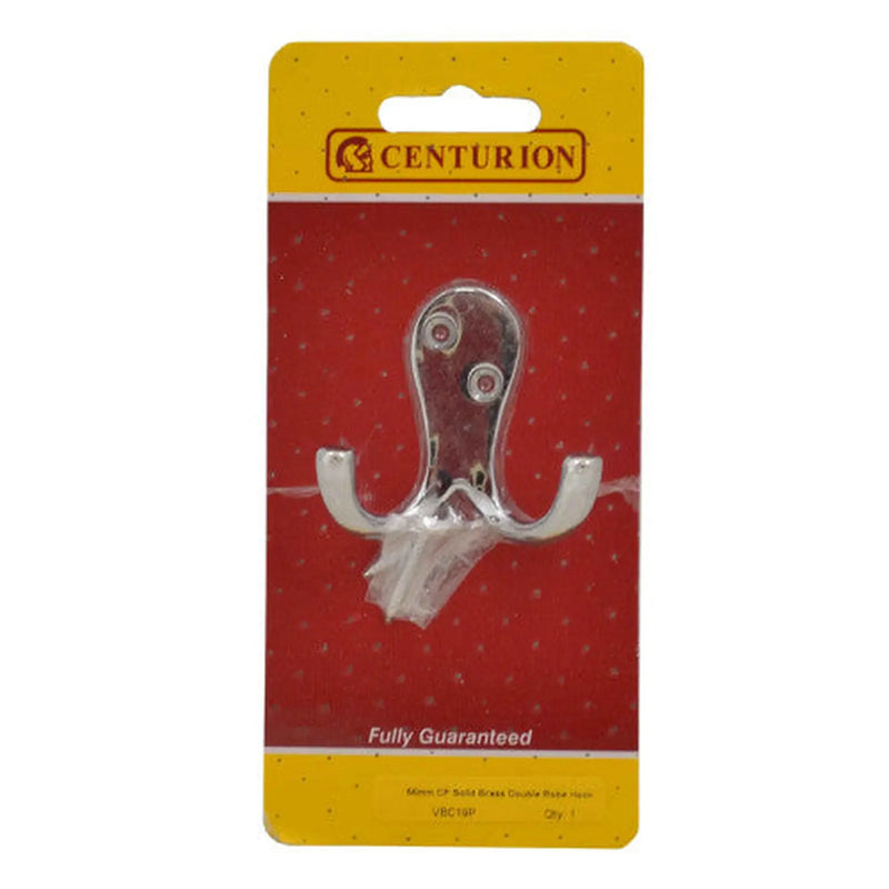 Centurion 75mm Solid Brass Double Robe Hook - Chrome Plated - Pack Qty 1 - Pack of 5