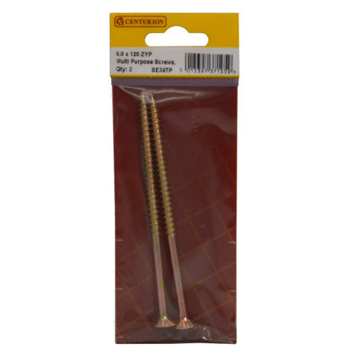 Centurion Multi Purpose Pozi Countersunk Screws, 6 x 120mm, Zinc Yellow Passivated - Min Order 6