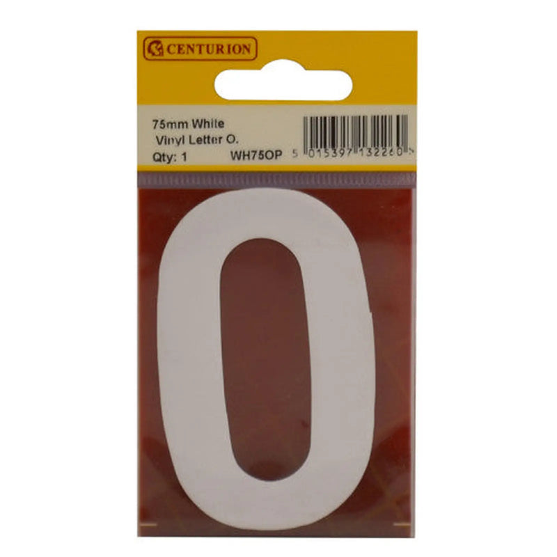 Centurion 75mm White Helvetica Bold Condensed Style Vinyl Letter O - Pack of 10