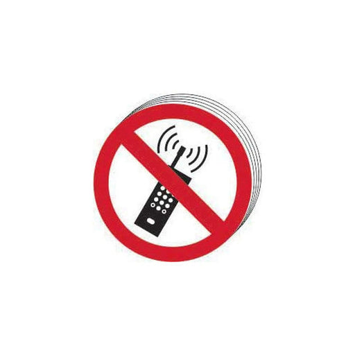 Centurion ‘No Mobile Phones Symbol’ Sign, Self-Adhesive Vinyl (50mm dia.) Pack of 10 - Min Order 2